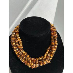 Vintage 5 Strand Amber Chip Beaded Necklace Unique Statement 18"